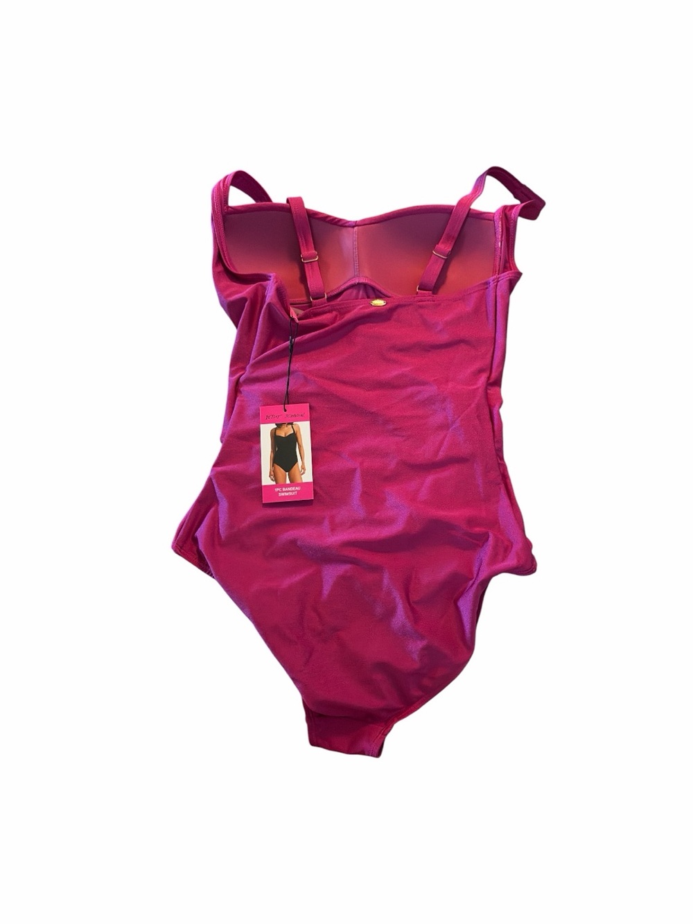 Betsey Johnson Women One Piece Bandeau Swimsuit Pink Ruching Bandeau New M - Picture 3 of 4